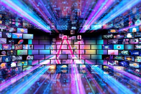 Video wall with small screens digital concept